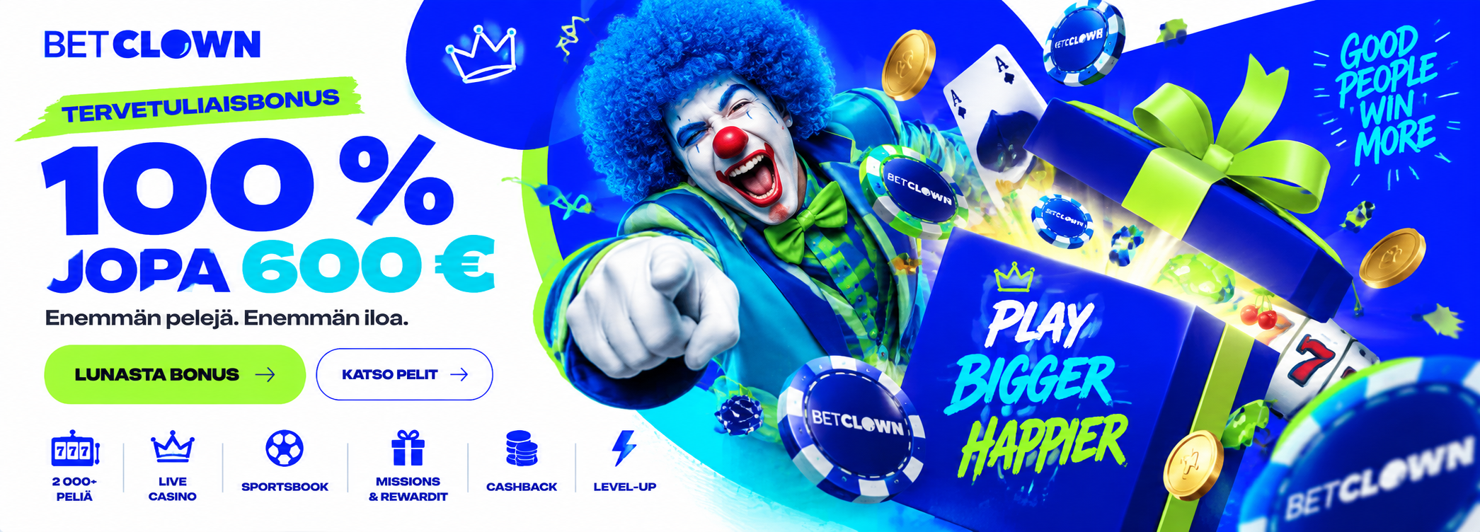 BetClown Bonus – jopa 600 € ensimmäiseen talletukseen